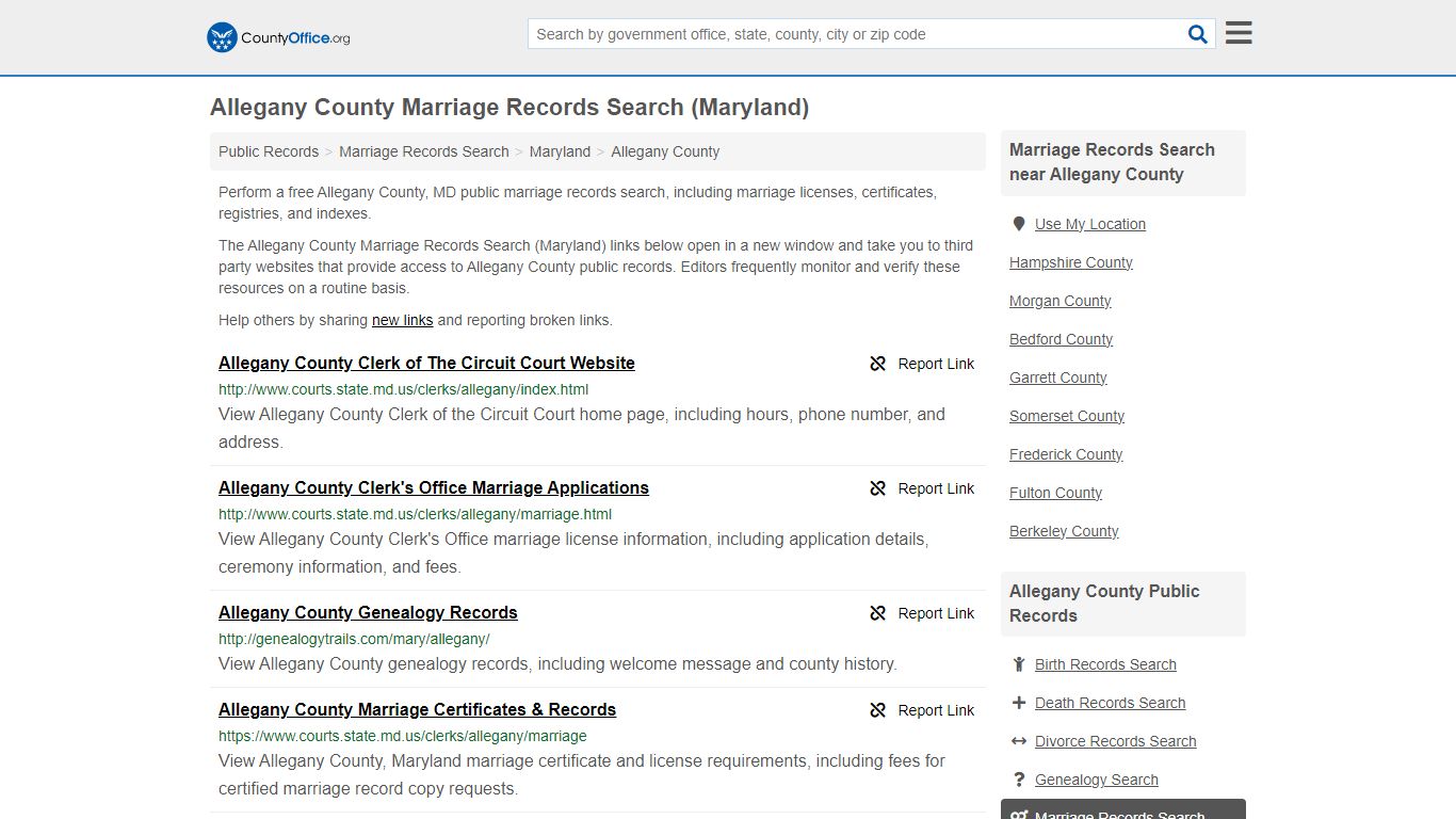 Allegany County Marriage Records Search (Maryland)