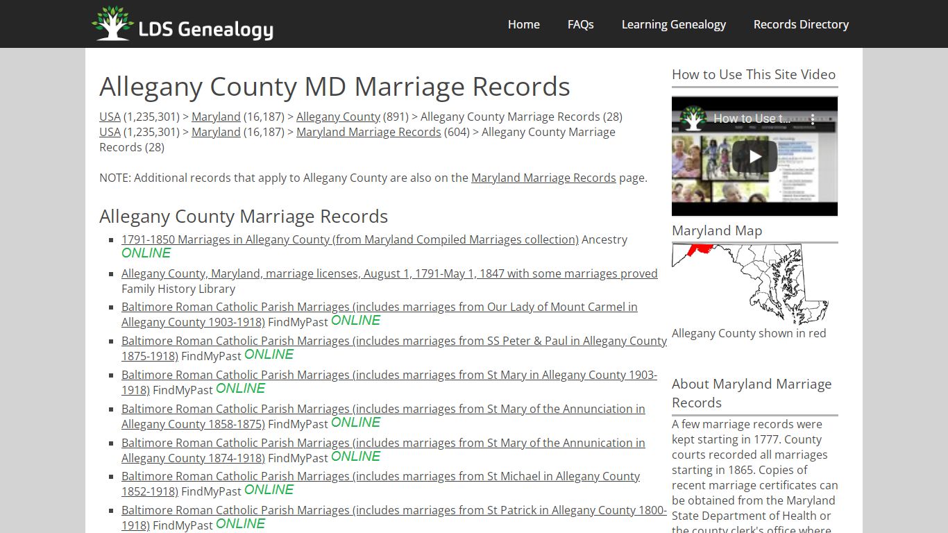 Allegany County MD Marriage Records - LDS Genealogy