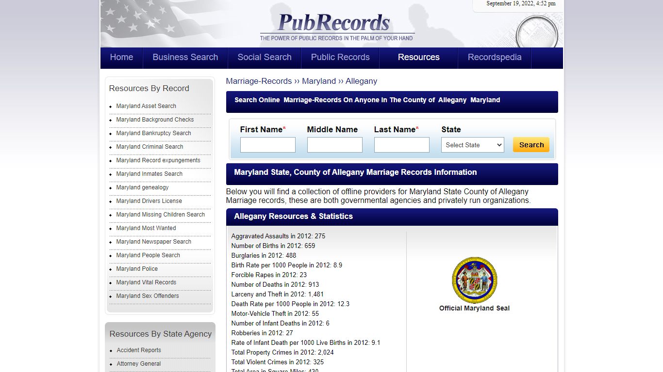 Allegany County, Maryland Marriage Records - Pubrecords.com