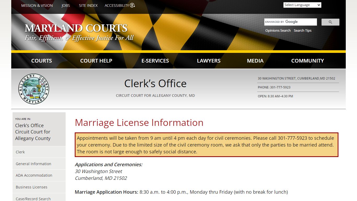 Marriage License Information | Maryland Courts