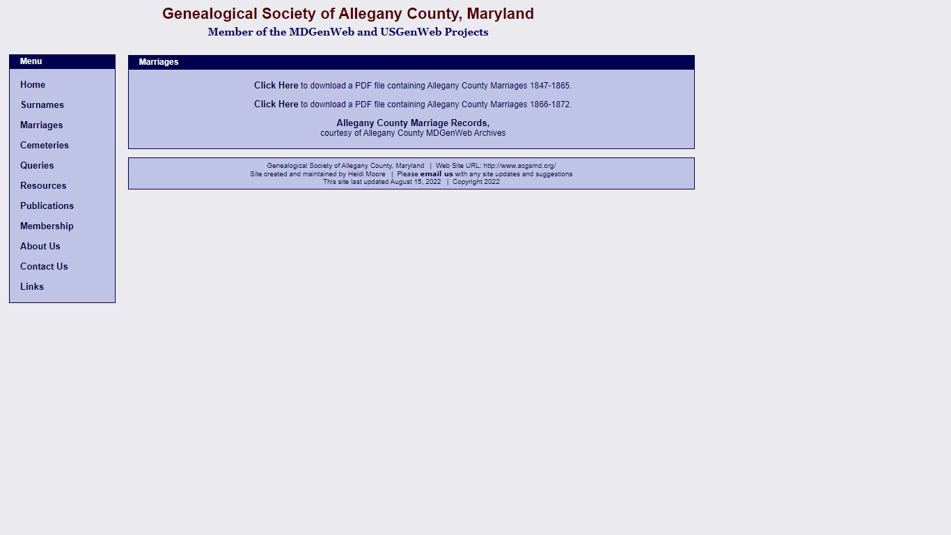 Genealogical Society of Allegany County, Maryland